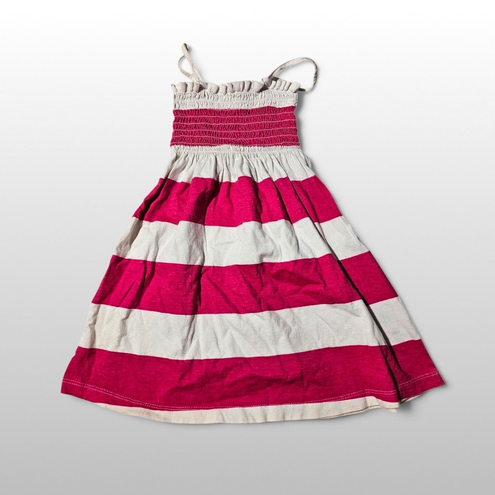 Girls Smocked Sun Dress Casual Pink White Striped Ruffle Size S Summer Beach